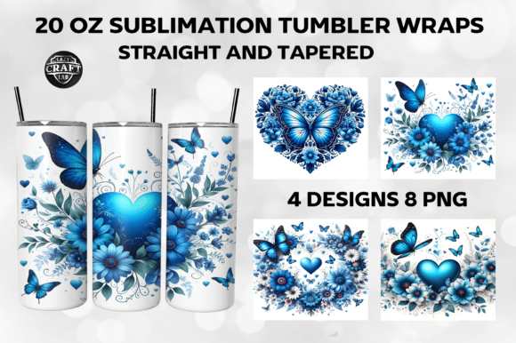 Blue Heart Butterfly Flowers Tumbler PNG Review