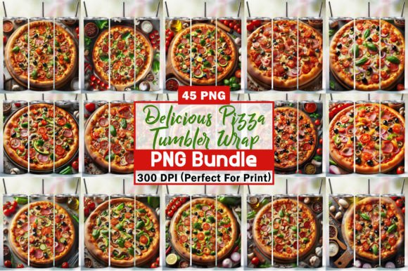 Delicious Pizza Tumbler Wrap PNG Bundle