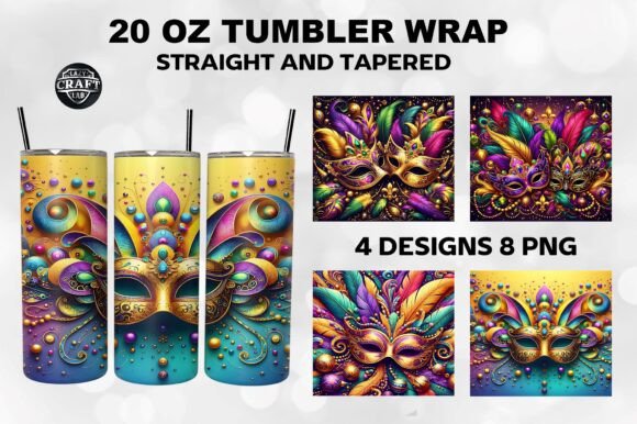 Mardi Gras Mask Tumbler Wrap 20oz Bundle